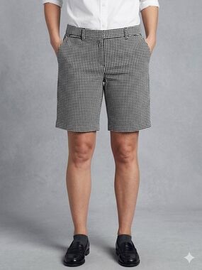 Lands' End Black & White Grid Check Mid Rise Chino Shorts Size 14